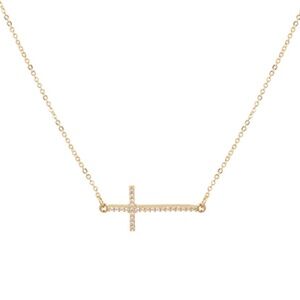 CZ Sideways Cross Necklace